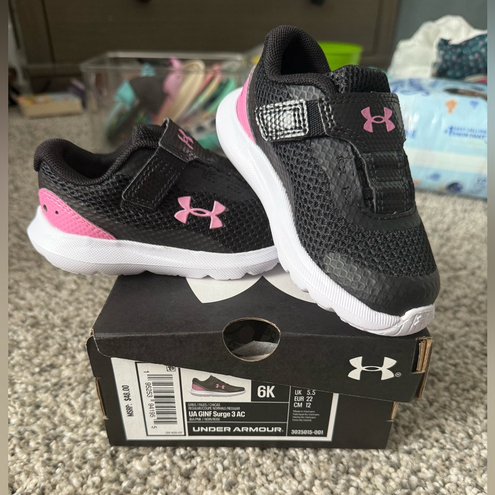 Under Armour Kids' Black and Pink Sneakers